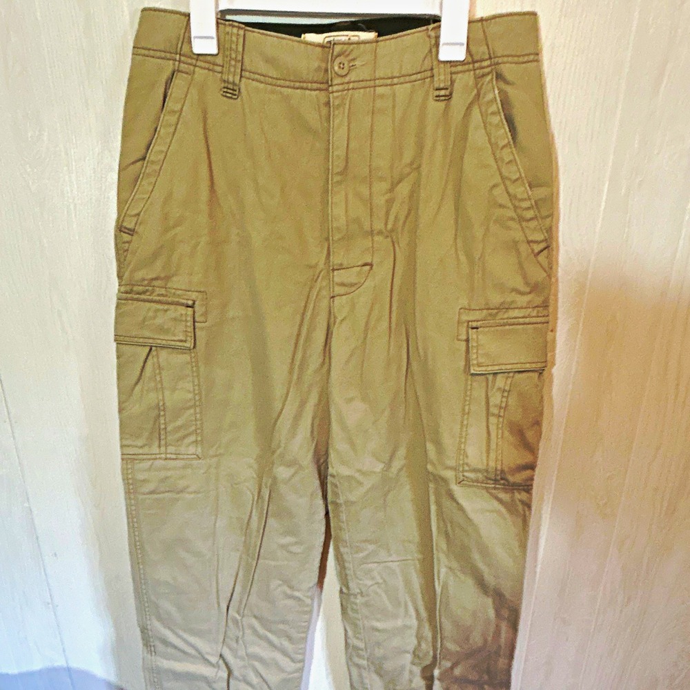 Urban Up mens 34 Beige Solid Cargo Pants 100% Cotton 30" Inseam Button Zip